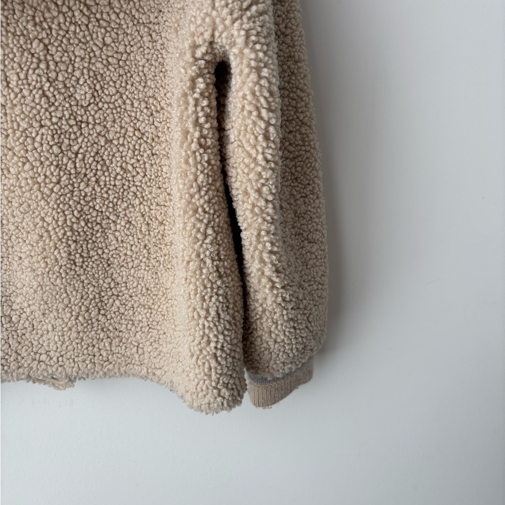 SEIFINI cropped Sherpa Teddy Jacket XS Beige Cozy Hooded Zip Snap Fleece Soft - Picture 8 of 13
